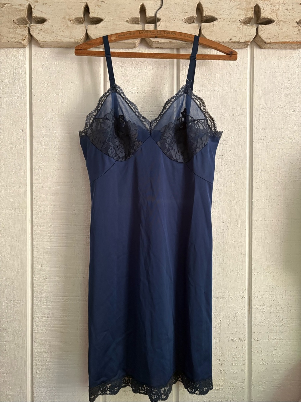 Navy Lace Trim Slip Dress - Women's Intimates